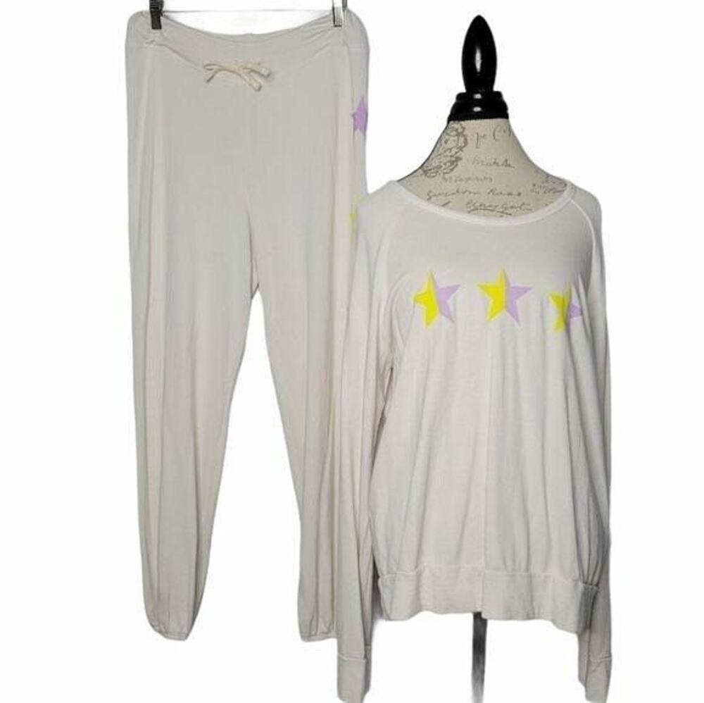 Sundry Cream Multicolor Star Graphic Women's Lounge Wear Set NEW Women's Large